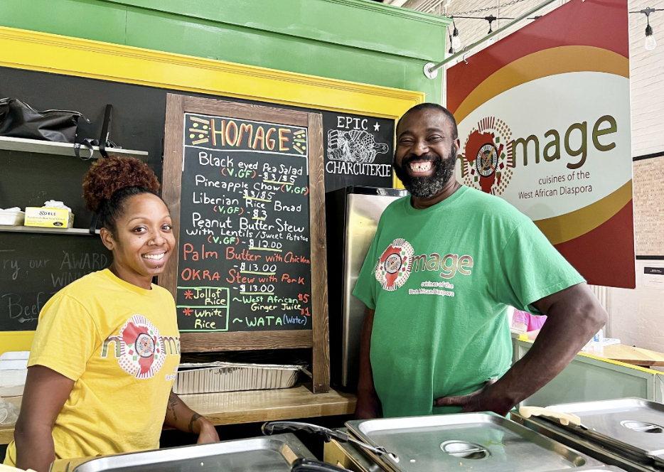 We are so excited that Chef Oliver Saye opened homage: Cuisines of the West African Diaspora last week in Lancaster</p>
<p>Central Market. Add a visit to STAND #59 to your #FriYay lunch break to indulge your taste buds in the incredible flavors<br />
of West Africa and the Caribbean!